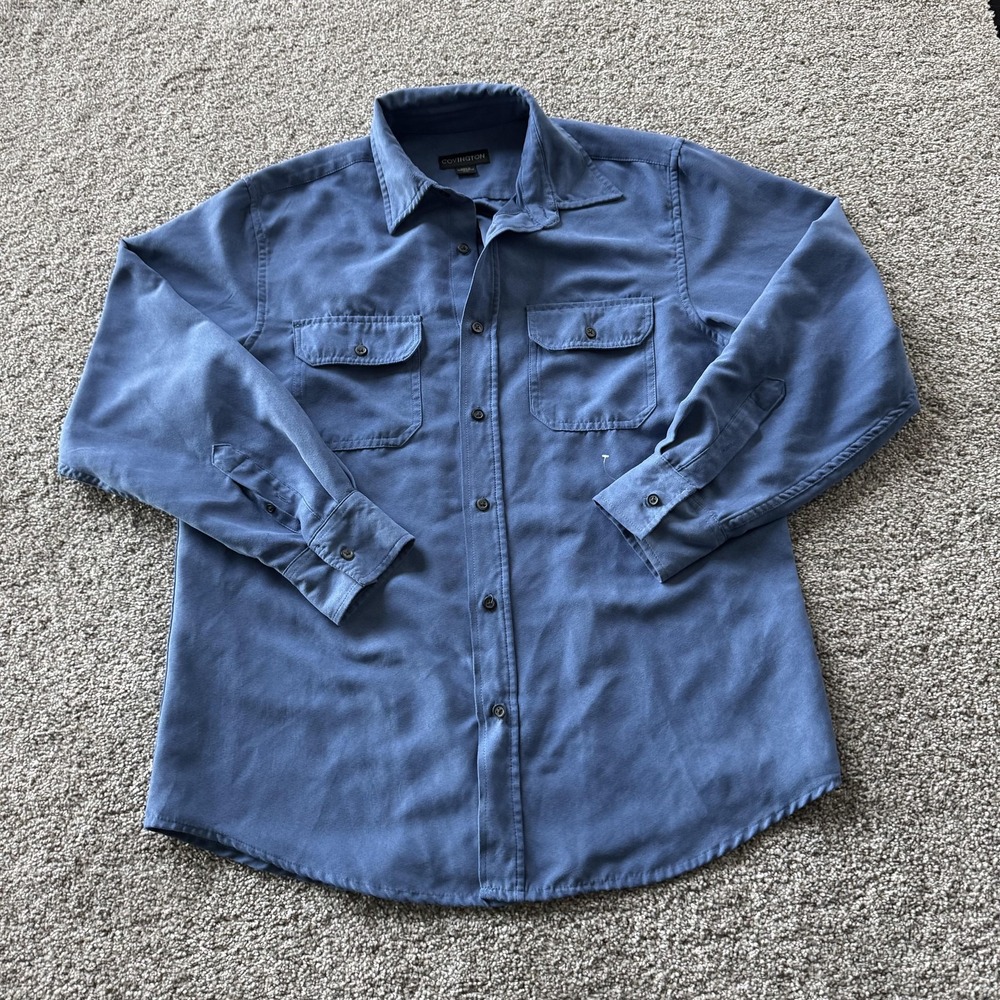 Covington Shirt Mens Medium Blue Solid Long Sleeve Button Up Pockets Casual
